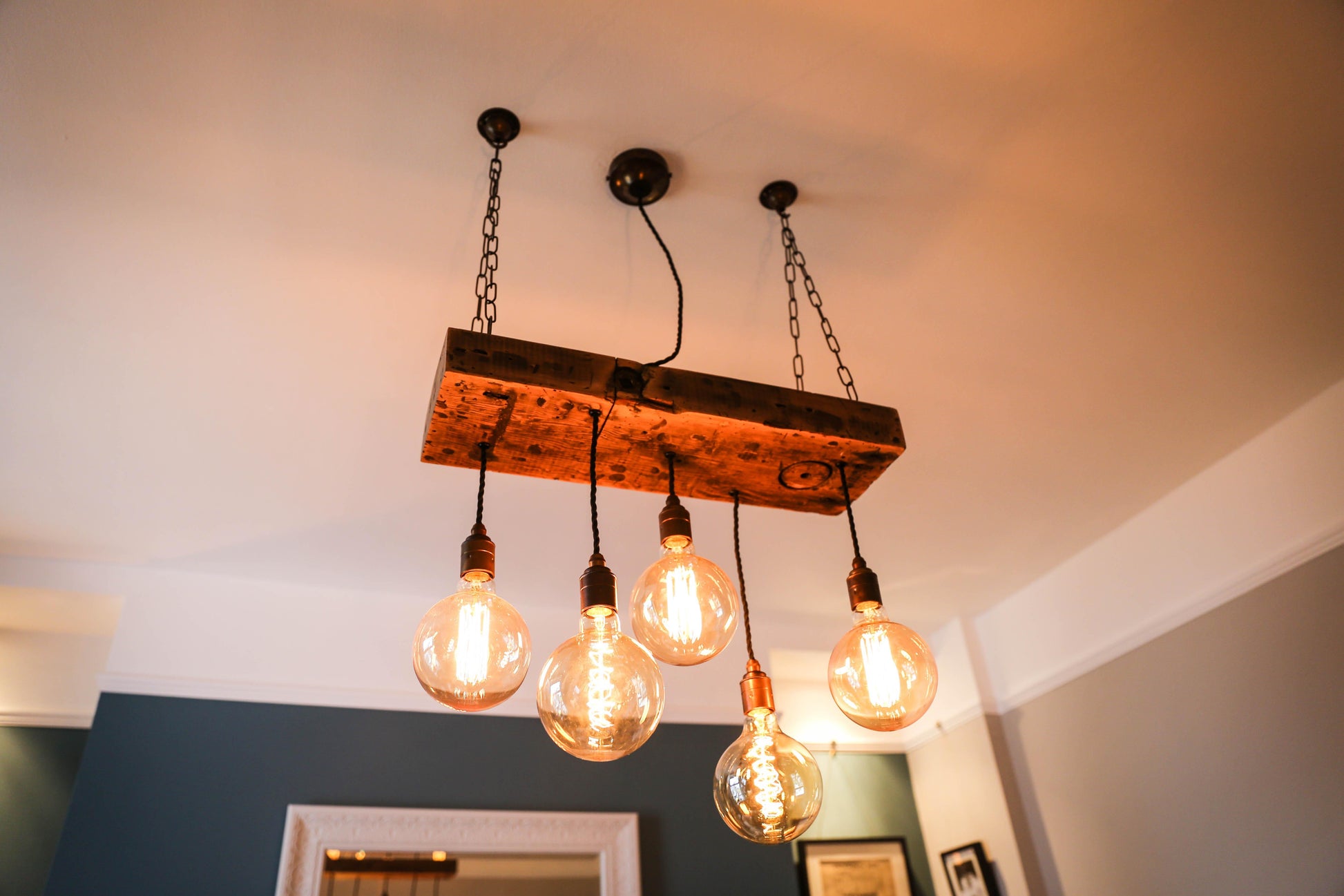 Reclaimed Wooden Beam Chandelier Cluster Pendant Light