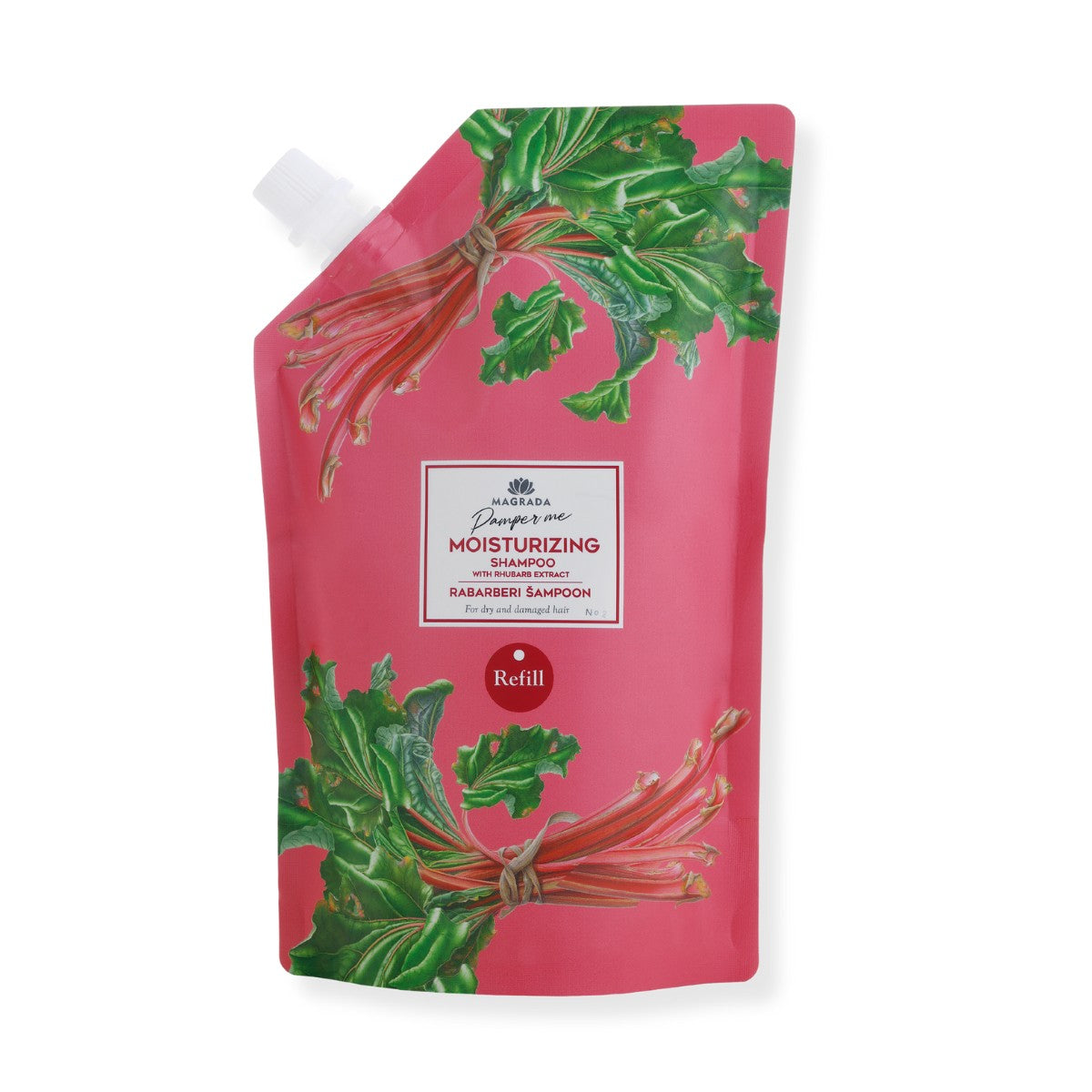 Same Shampoo, New Eco-friendly Larger Package - Magrada's Juicy Rhubarb Shampoo for Dry & Damaged Hair by Magrada Organic Cosmetics at www.brixbailey.com