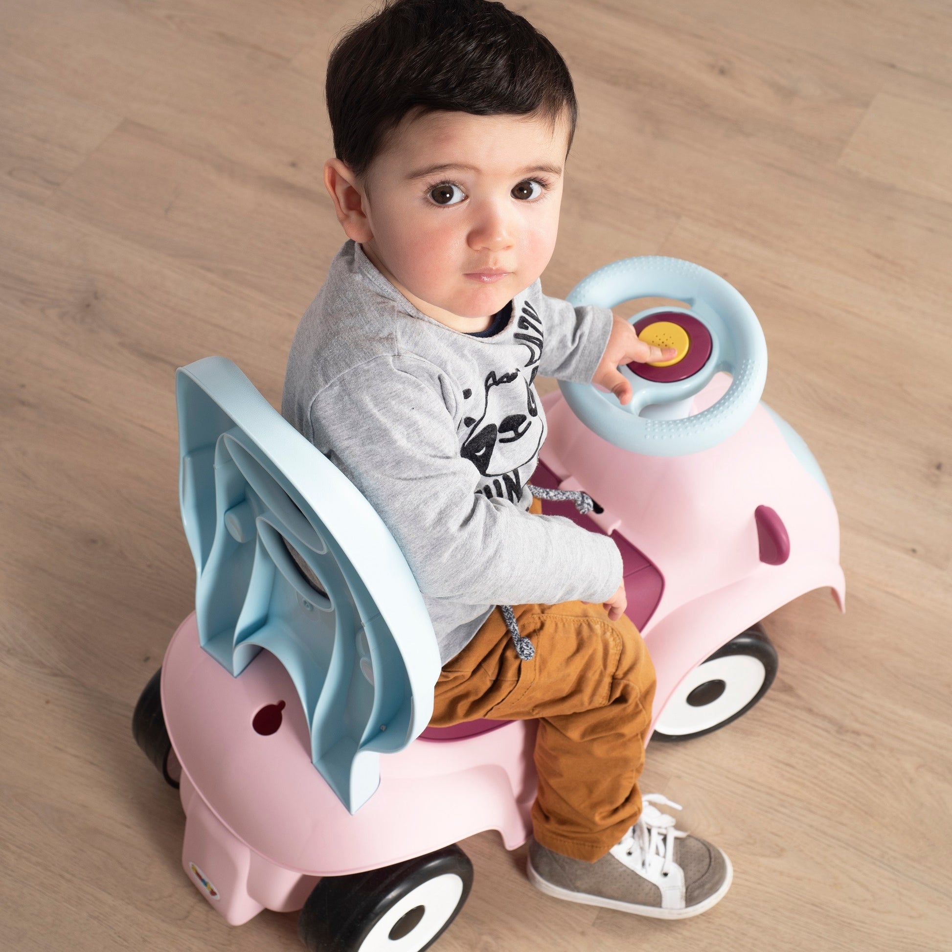 smoby maestro 3in1 pink ride-on with interactive horn and movable eyes for toddlers