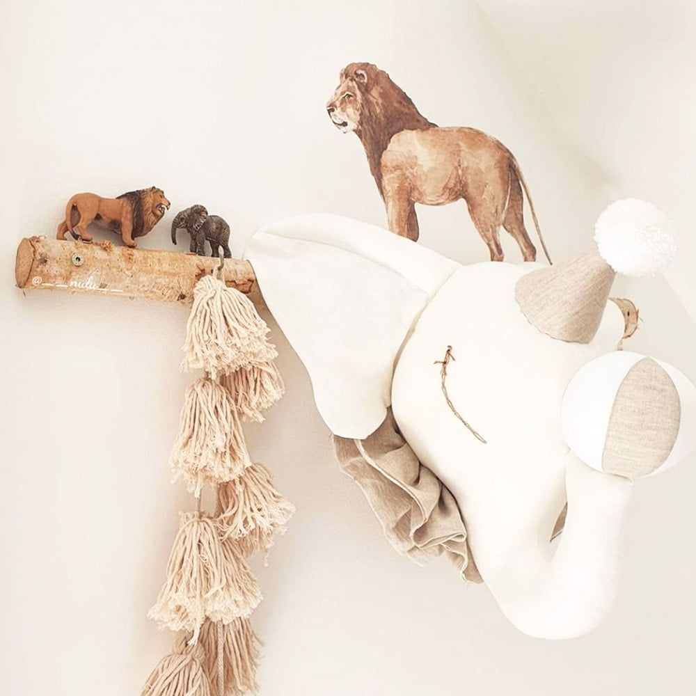 a close-up of the gentle lion dad and cub from the savanna wonderland wall sticker set