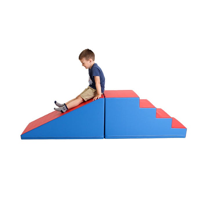 bold blue and red soft play step and slide set for active toddlers - durable foam climbing adventure