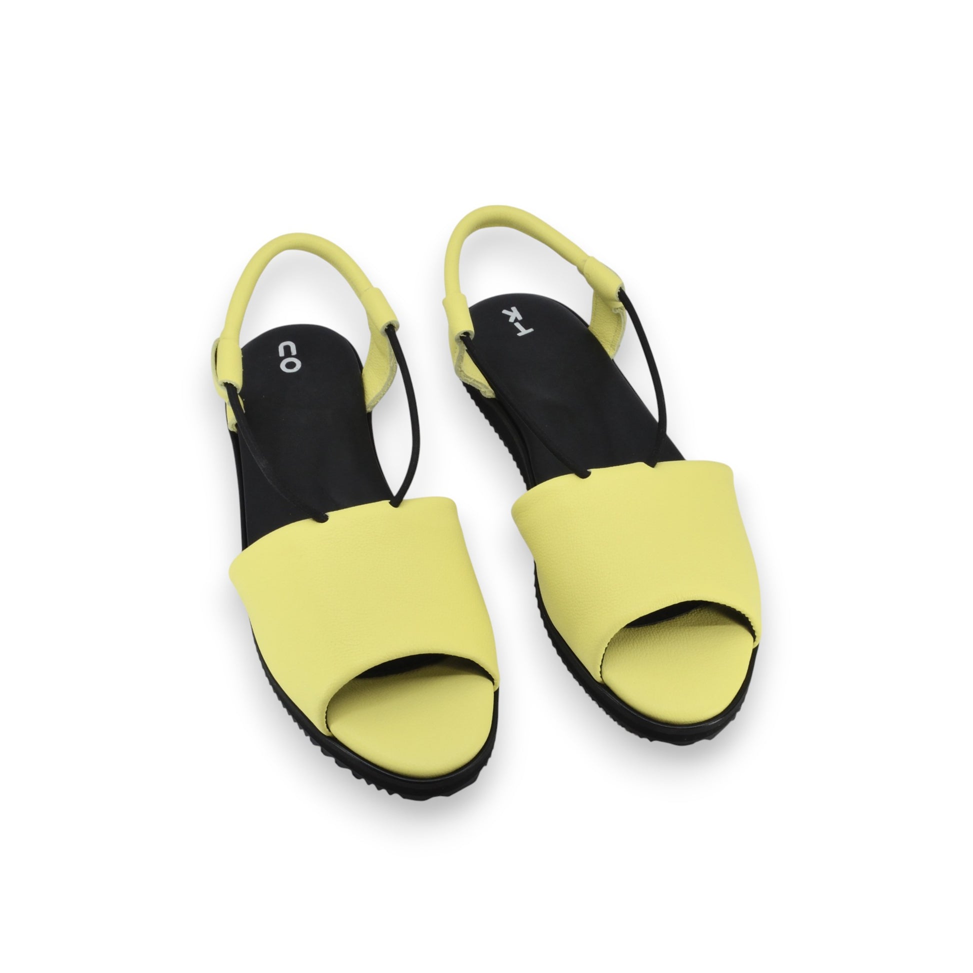 bold lime yellow toku berlin sandals with leather upper and soft lycra lining, handmade in estonia