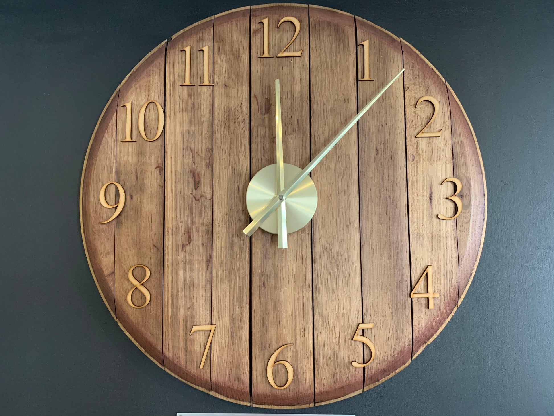 Whiskey Barrel Clock Oak Finish Made to Order