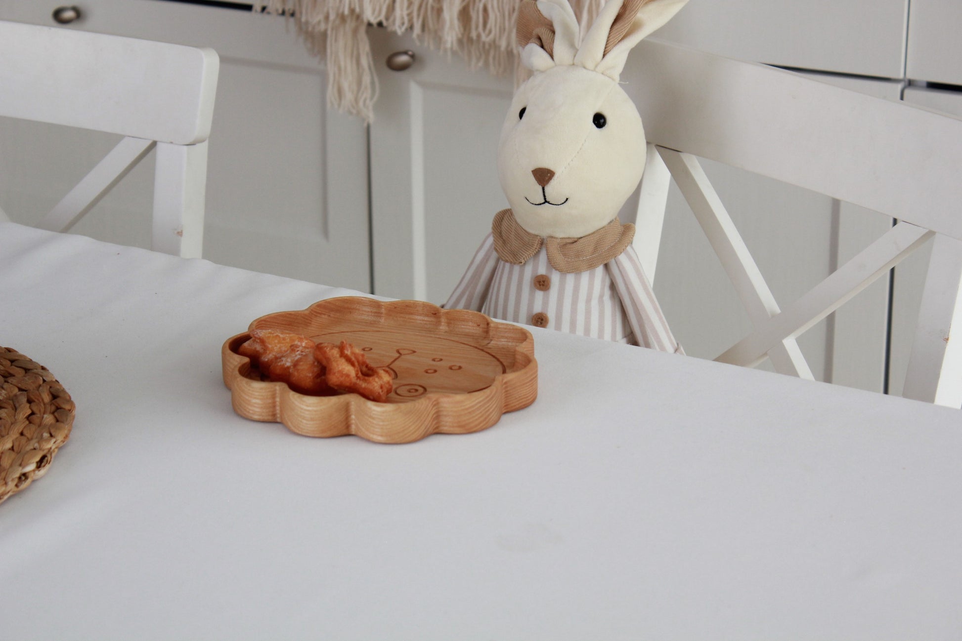 playful wooden lion plate for kids with a name engraved on its smooth rim