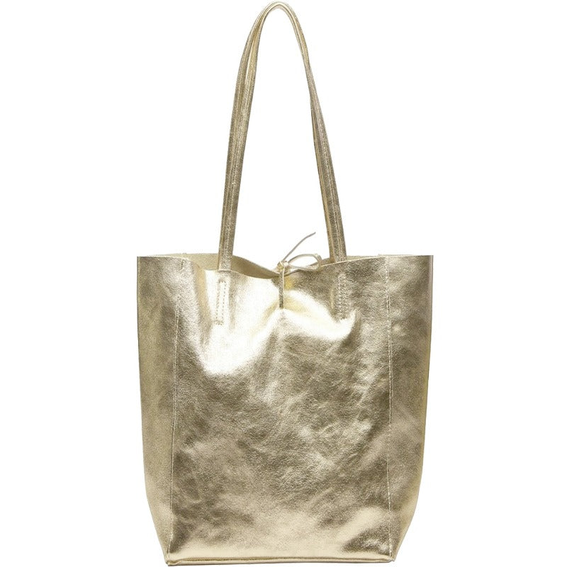 Gold Metallic Italian Leather Tote – Lightweight & Spacious by Sostter at brixbailey.com