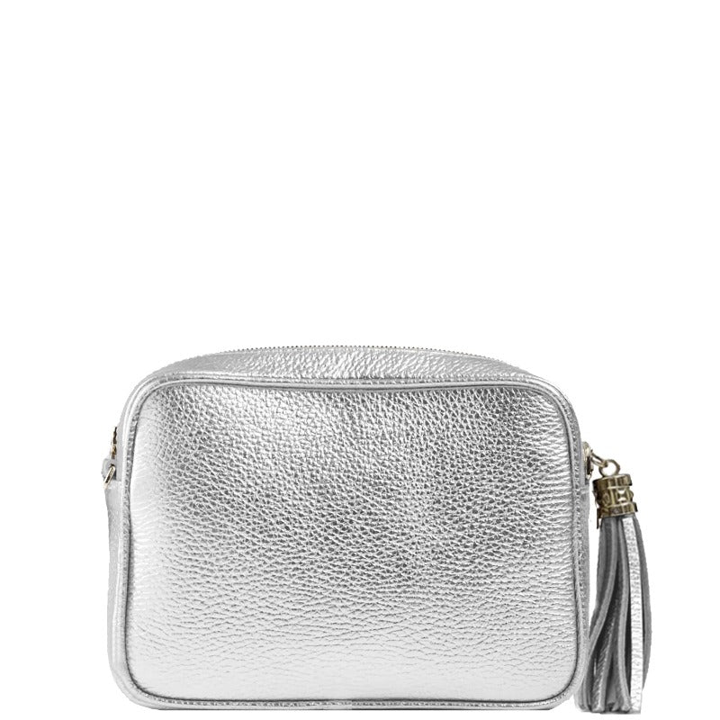 Silver Leather Crossbody Bag with Tassel – Elegant & Versatile by Sostter at brixbailey.com