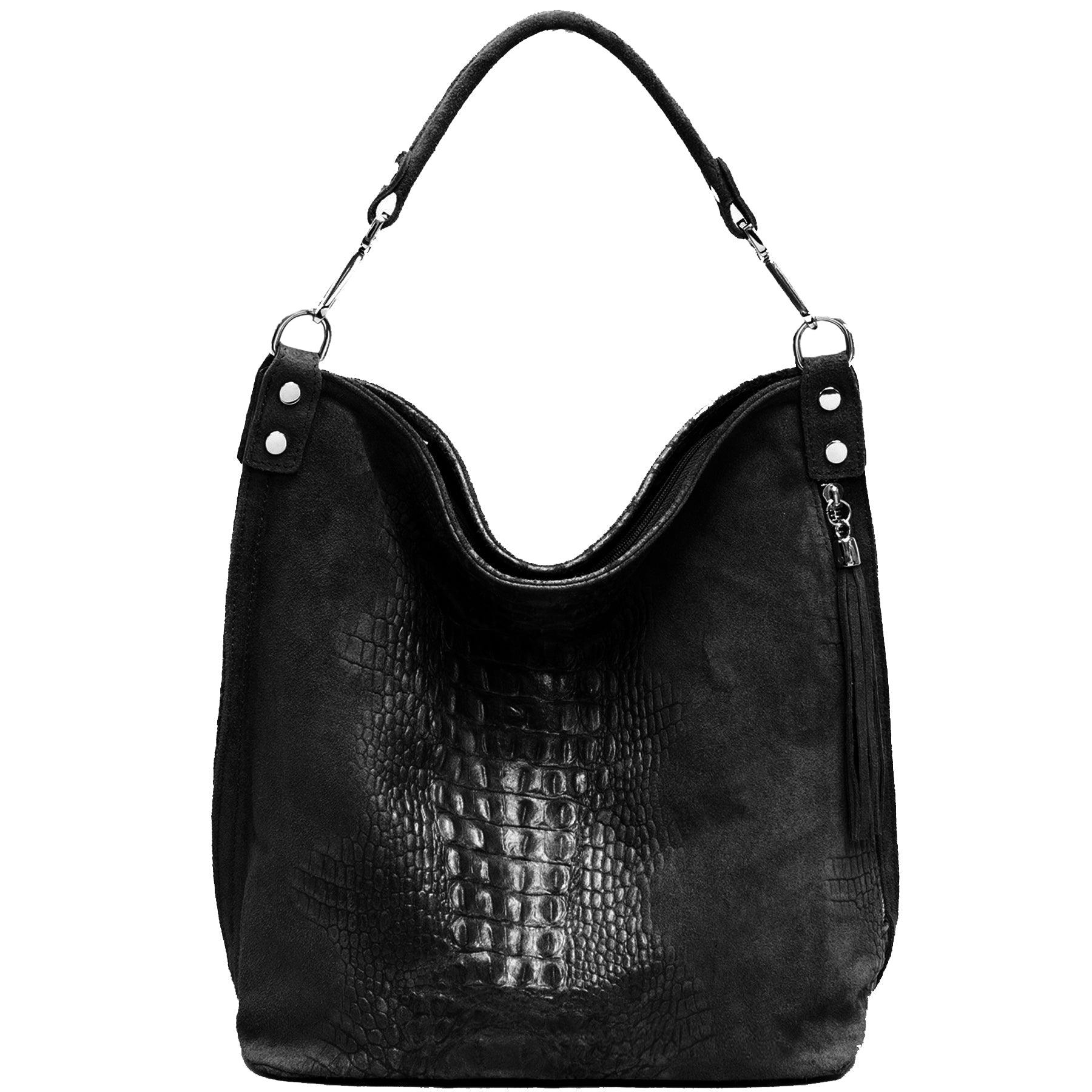 Luxury Black Croc Suede Hobo Bag – Italian Craftsmanship by Sostter at brixbailey.com
