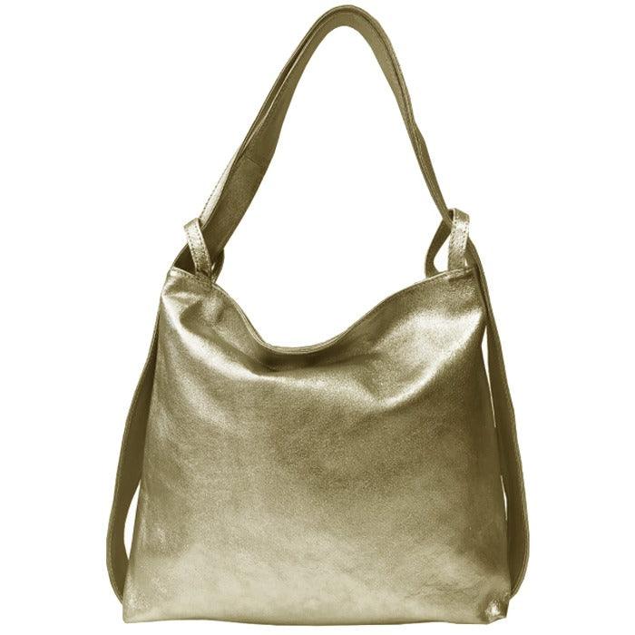 Gold Metallic Leather Tote Backpack – Versatile & Elegant by Sostter at brixbailey.com