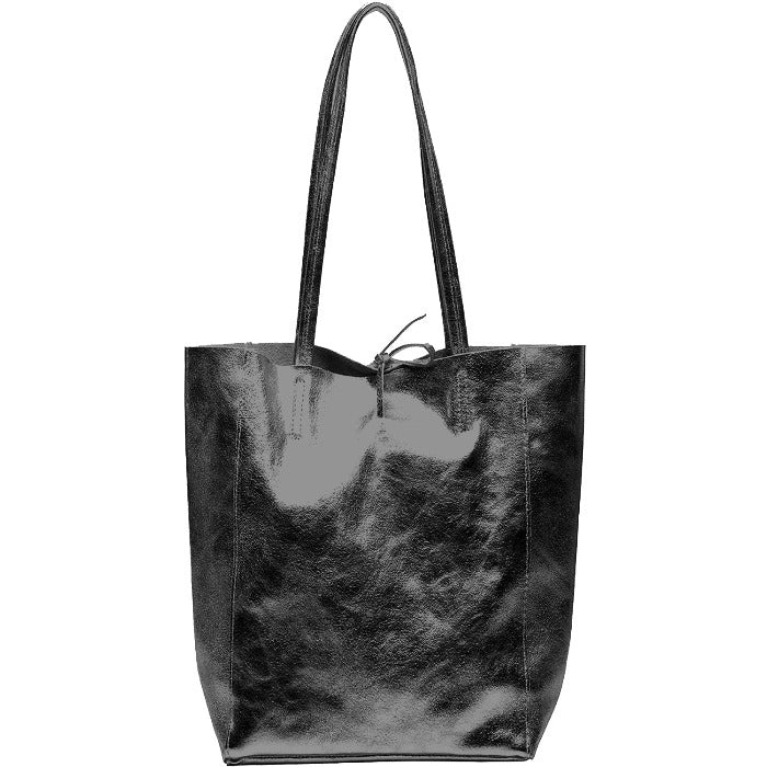 Black Metallic Leather Tote – Elegant & Spacious Italian Craftsmanship by Sostter at brixbailey.com