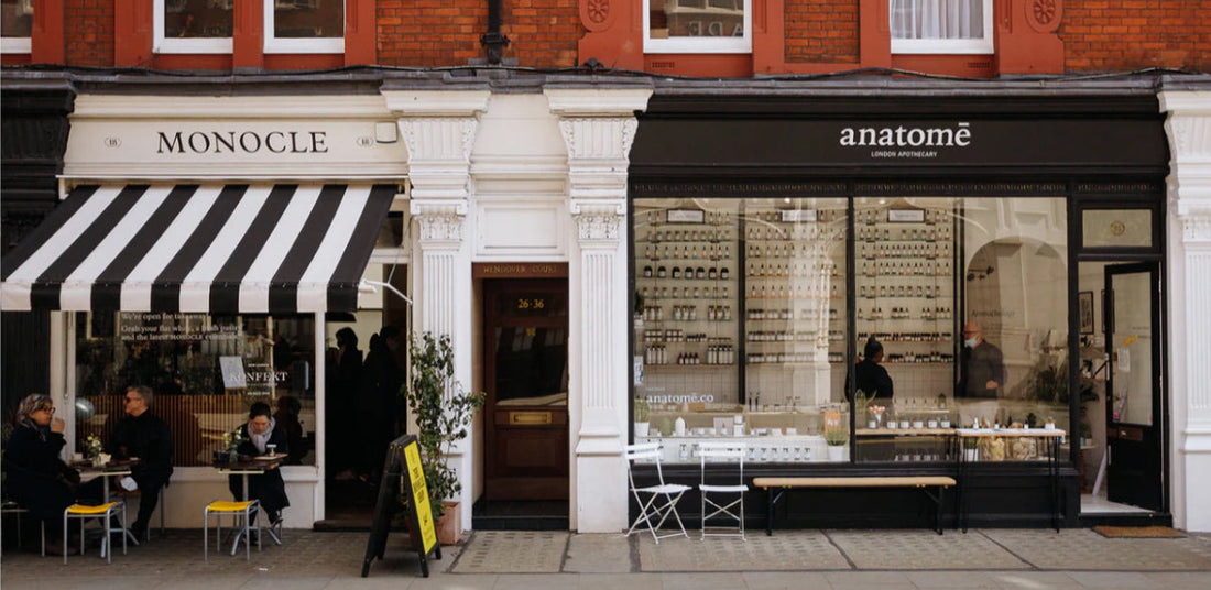 Monocle and Anatomē shopfronts Marylebone London — independent shops guide at Söstter