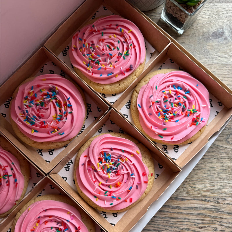 Dipp'd Cookies gigantic American sugar cookies hand-piped with buttercream, made in a Shrewsbury family bakery in Shropshire at Sostter
