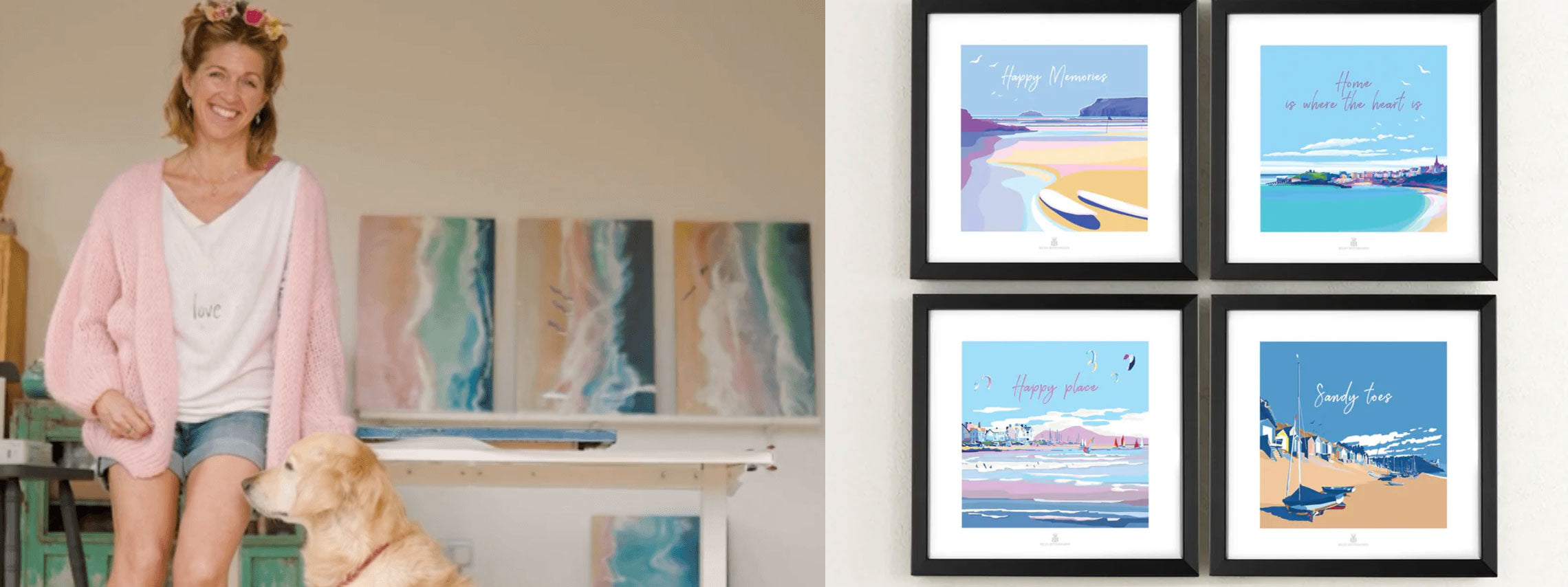 Becky Bettesworth vintage coastal travel prints by Devon artist - 1930s inspired seaside posters of Salcombe St Ives and the British coastline at Sostter