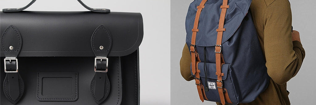 Stylish and functional men's bags, including leather backpacks, totes, and crossbody bags from independent brands