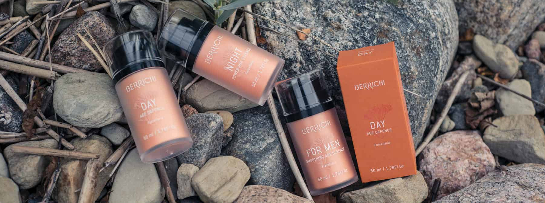 Berrichi Ecocert certified natural skincare from Estonia - astaxanthin and furcellaran algae creams serums and cleansers at Sostter