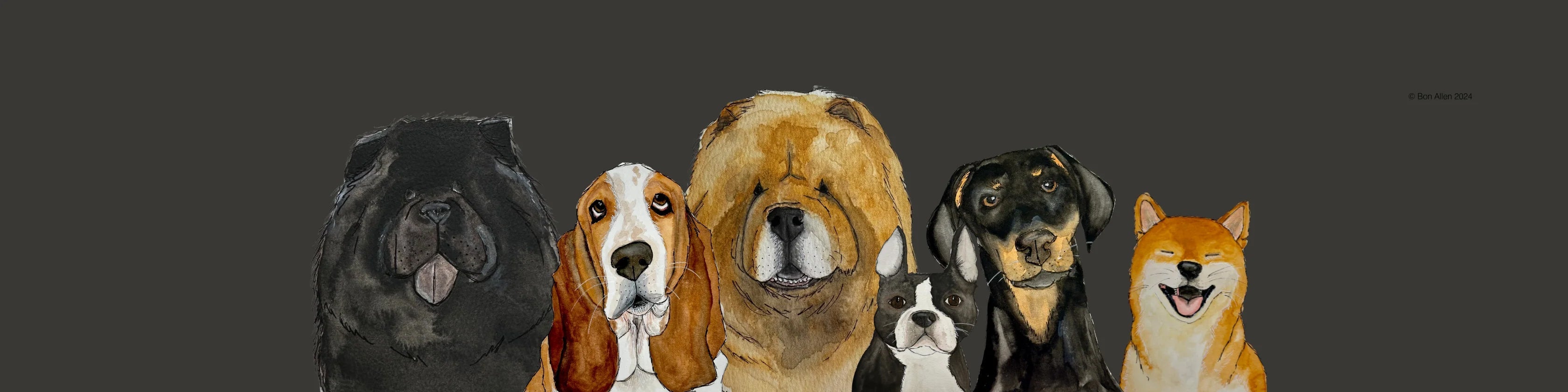 Bon Dog original watercolour dog art by British artist Bon Allen - homeware, clothing, accessories and bespoke pet commissions at Sostter