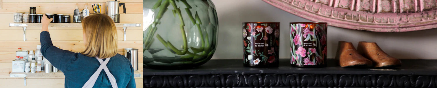 Willow & Finn natural refillable soy wax wellbeing candles — handpoured in Surrey by founder Nicky with essential oil blends and guided meditations, available at Sostter