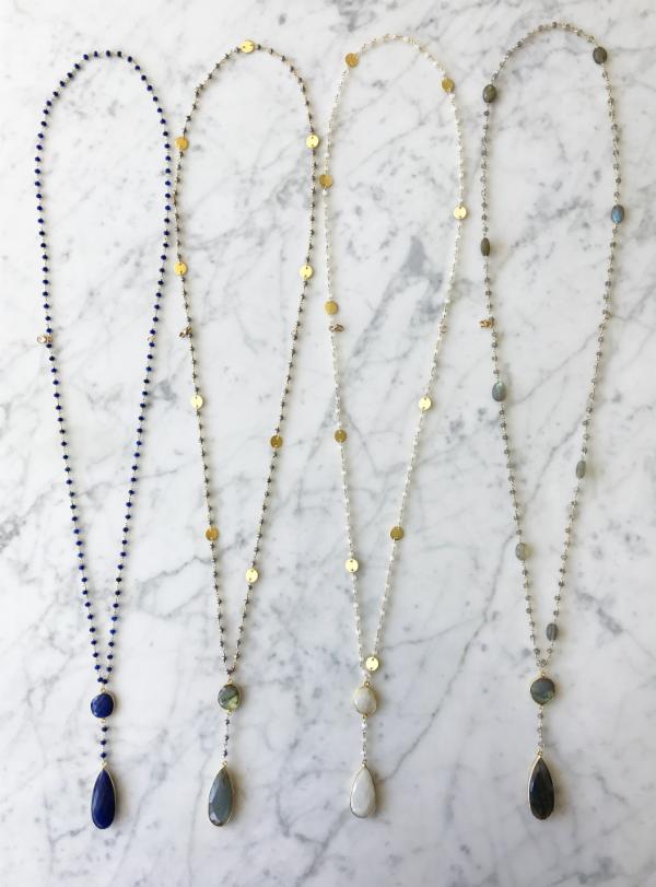 Double Diana Necklace in Labradorite with Drop