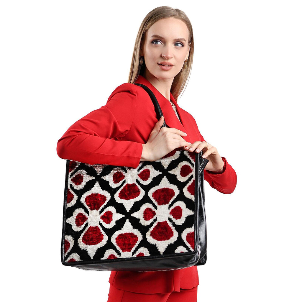Luxurious Aaliyah Silk & Leather Tote Bag – Spacious & Handmade by Jkel at www.brixbailey.com