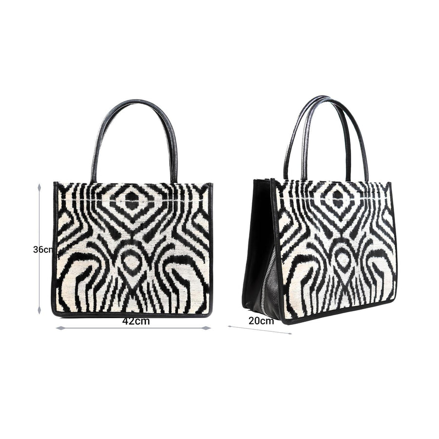 Adeline Zebra Pattern Silk & Leather Tote – Spacious & Luxurious by Jkel at www.brixbailey.com