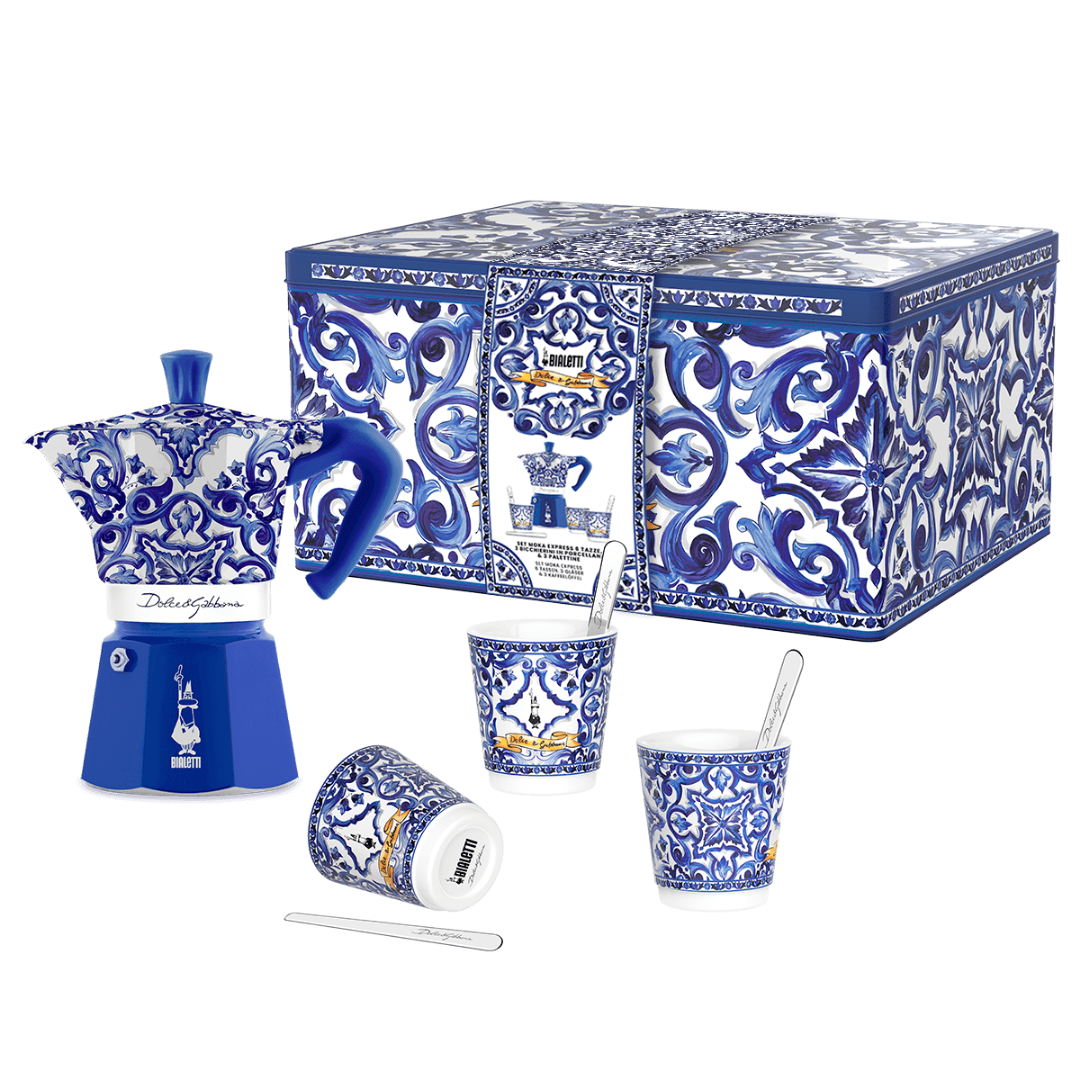 Blue Mediterranean 6 Cup Moka and Espresso Set