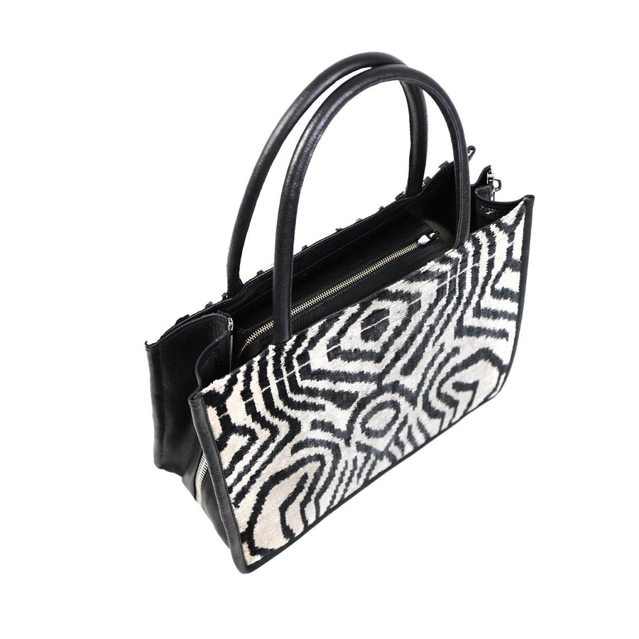 Adeline Zebra Pattern Silk & Leather Tote – Spacious & Luxurious by Jkel at www.brixbailey.com