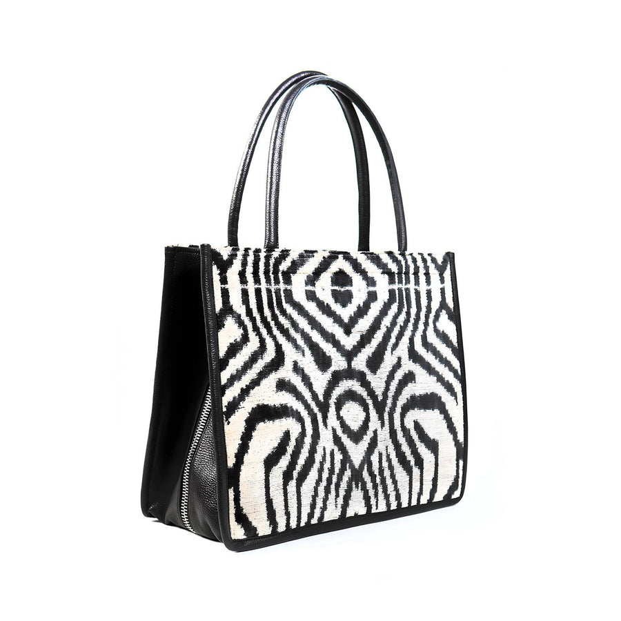 Adeline Zebra Pattern Silk & Leather Tote – Spacious & Luxurious by Jkel at www.brixbailey.com