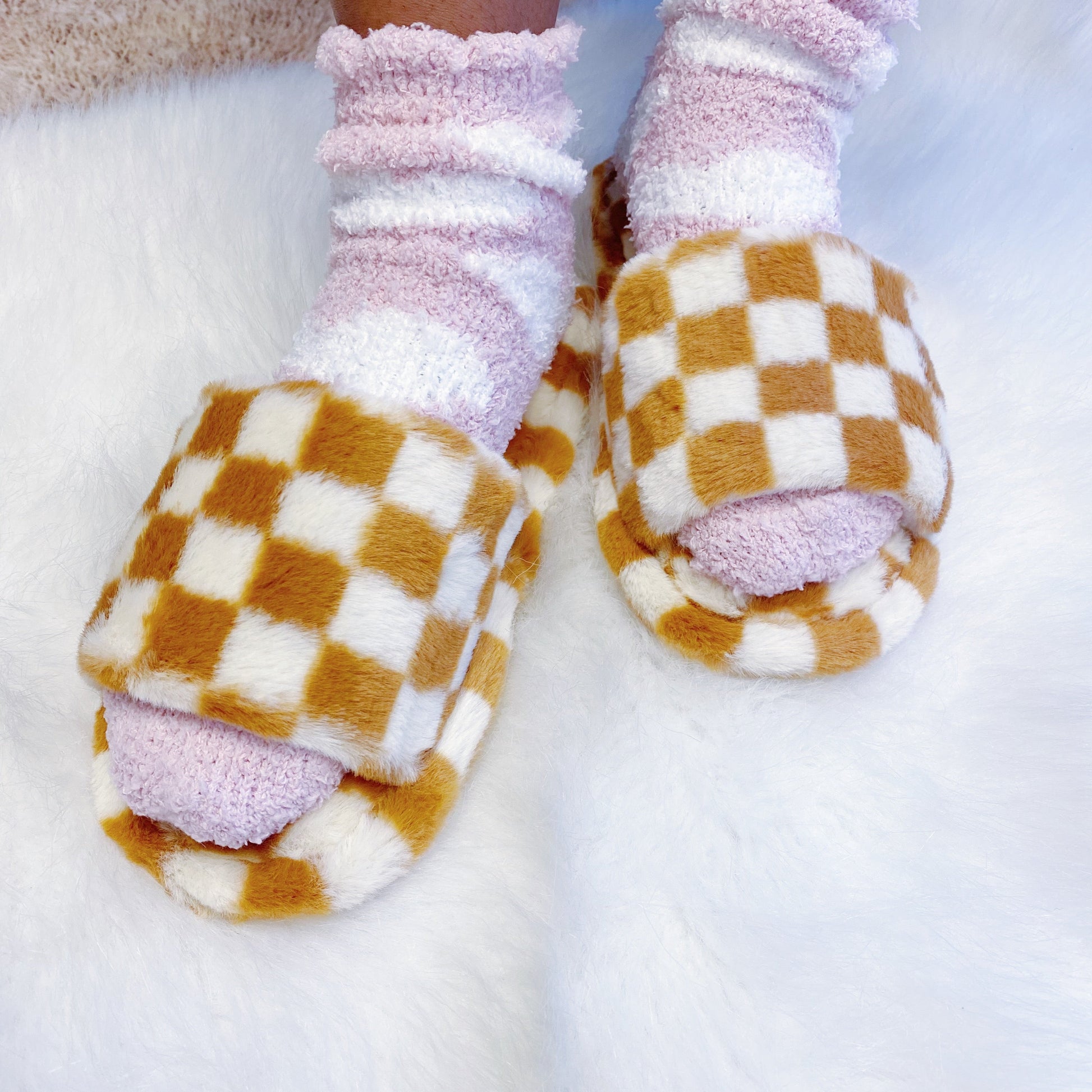 Checker Cozy Open Toe Slippers