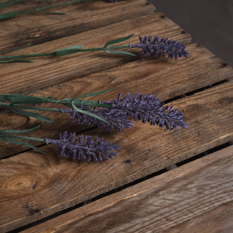 Artificial lavender spray with hyper-realistic purple blooms, bendable stems, and natural textures for home decor by Sostter at brixbailey.com