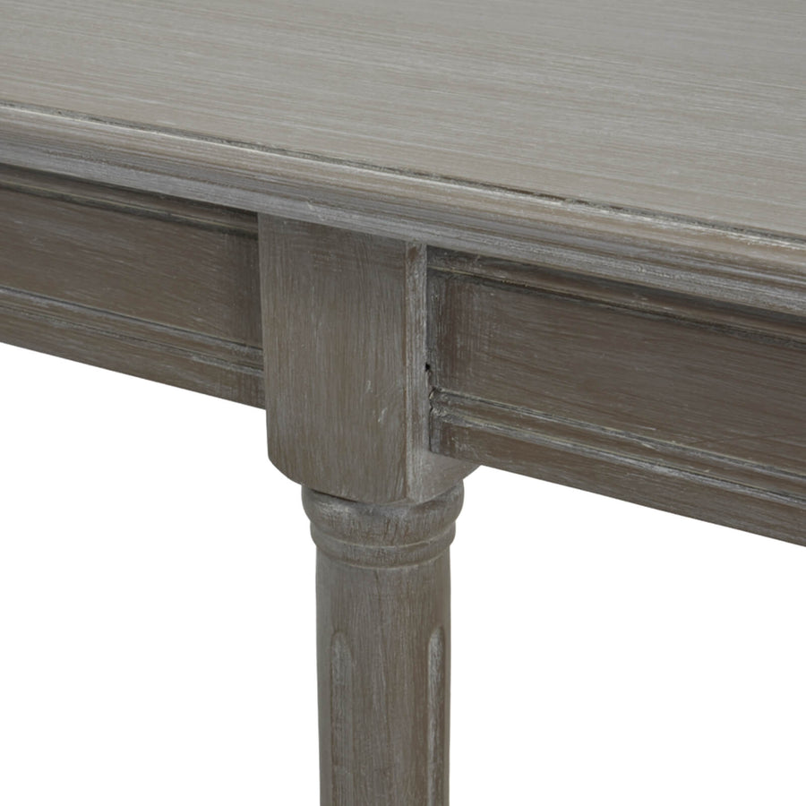 Grey rattan console table with handwoven texture, tapered legs, and 160cm surface for modern home decor by Sostter at brixbailey.com