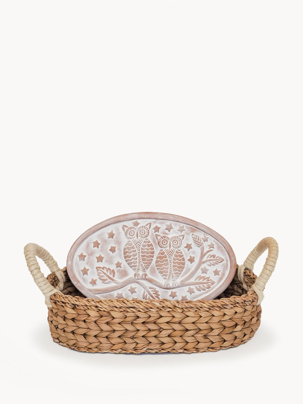 Owl Bread Warmer and Seagrass Basket Set