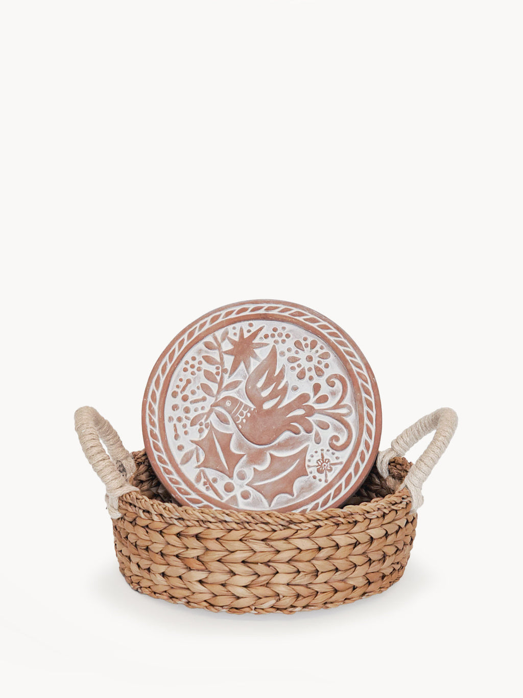Round Bread Warmer and Seagrass Basket with Bird Design