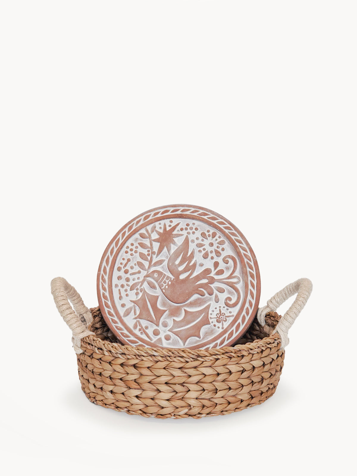 Round Bread Warmer and Seagrass Basket with Bird Design