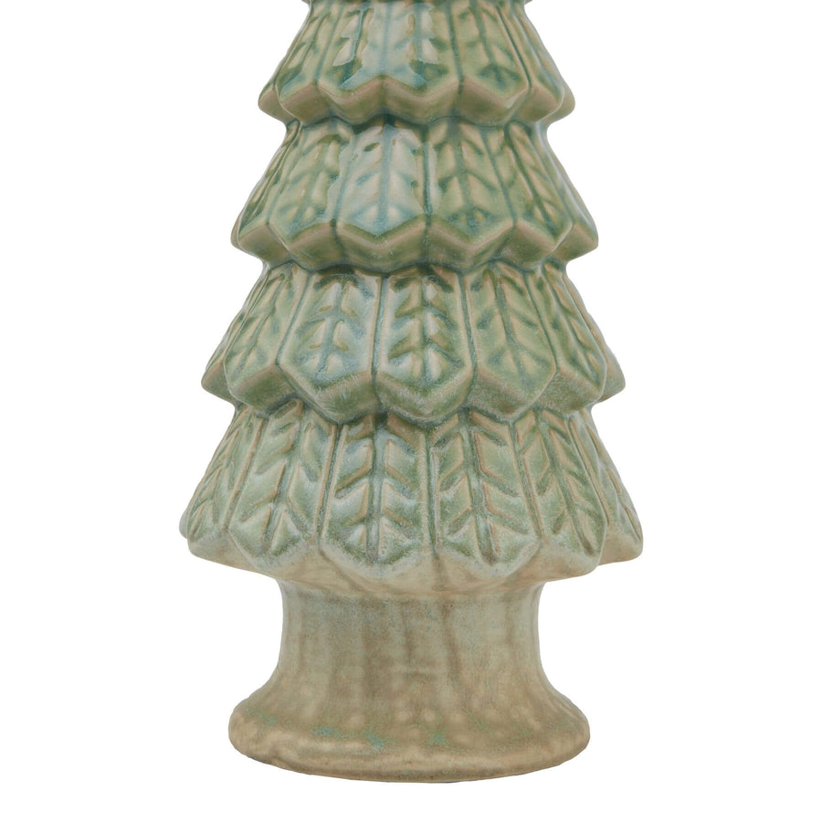 Handcrafted matte green ceramic Christmas tree sculpture with minimalist design and stable base. by Sostter at brixbailey.com