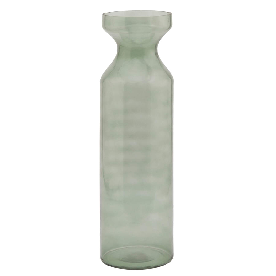 Smoked sage fluted glass vase, 40 cm tall, with vertical ribbed texture for fresh or artificial floral arrangements.by Sostter at brixbailey.com