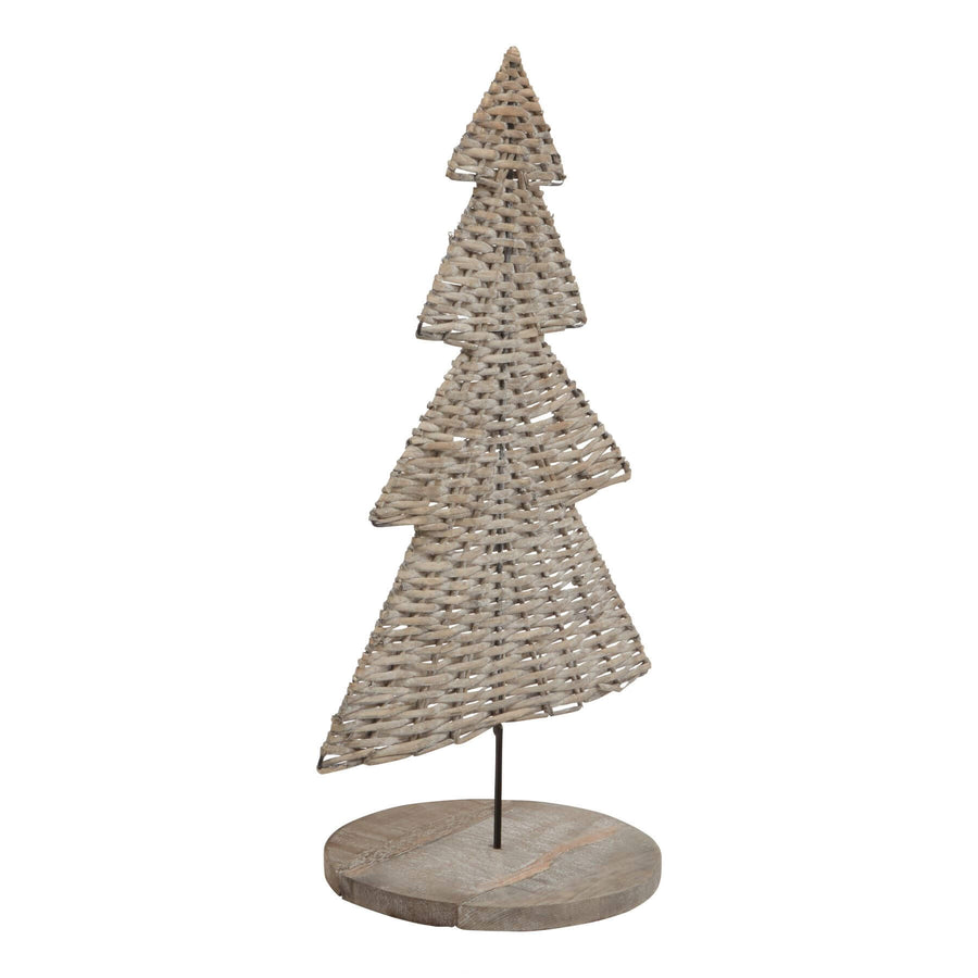 Handwoven brown wicker tree ornament, 30cm tall, with intricate natural weaving for holiday decor centerpiece by Sostter at brixbailey.com