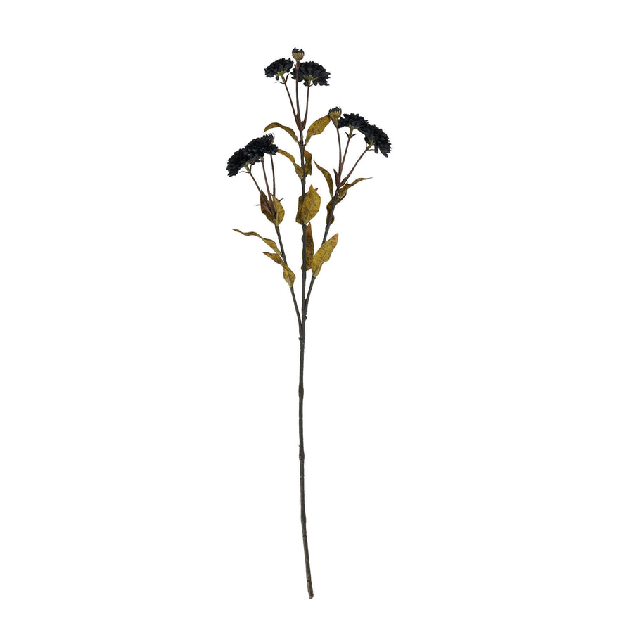 Black chrysanthemum artificial flower with realistic textured petals, dark gothic centerpiece for modern interiors by Sostter at brixbailey.com