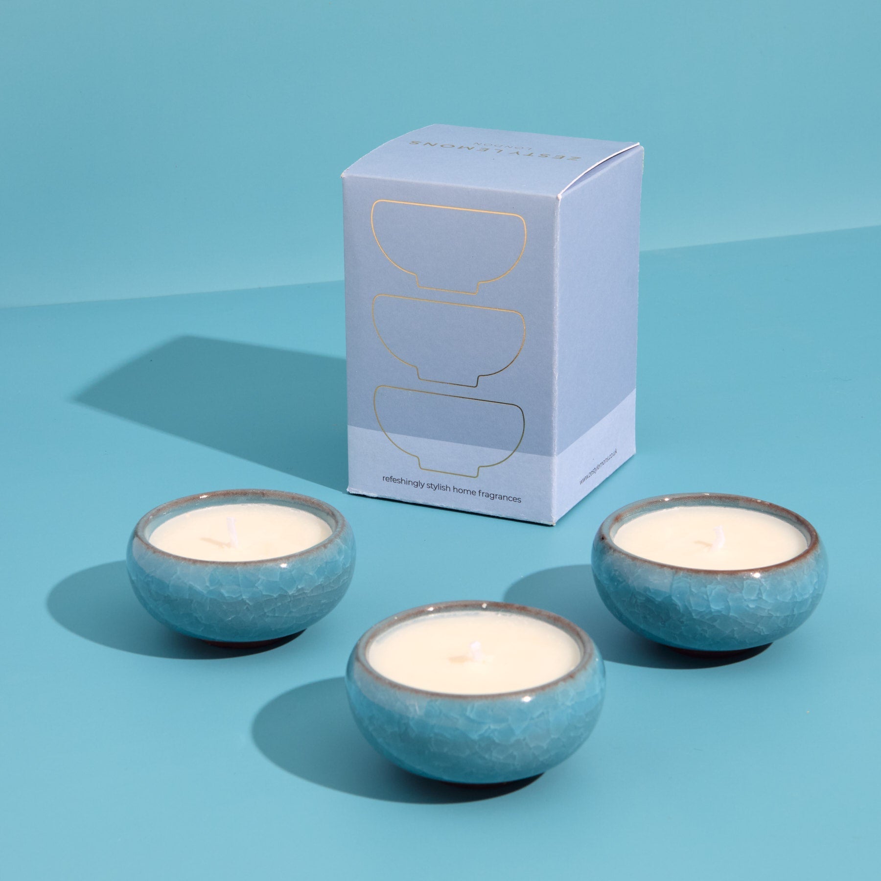 Contemporary Kiln Sky Blue Tea Lights - Amber & Bergamot