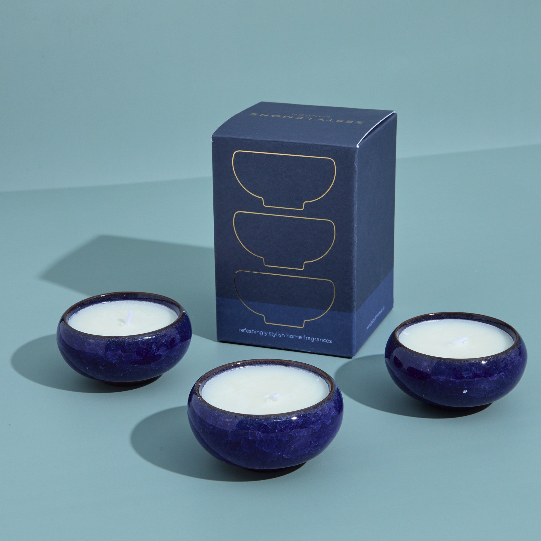 Contemporary Kiln Navy Tea Lights - Leather & Sandalwood