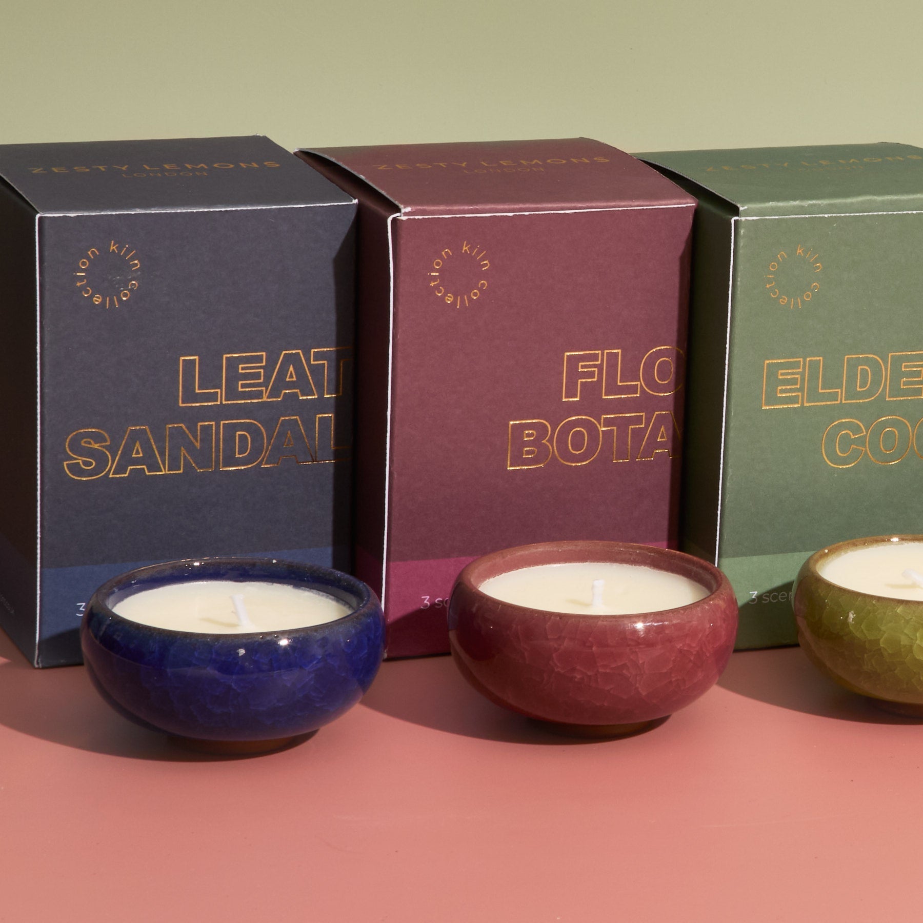 Contemporary Kiln Navy Tea Lights - Leather & Sandalwood