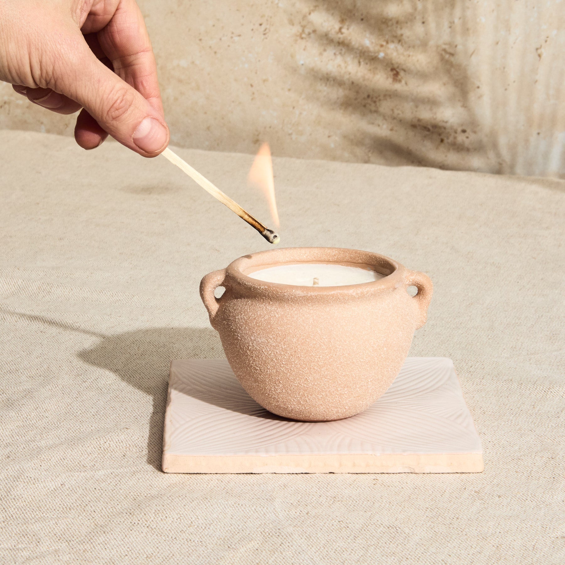 Marrakesh Sandstone Pottery Candle - Myrrh & Tonka