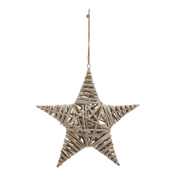 Handwoven wicker star ornament, natural brown, 42cm rustic holiday decor with intricate light-filtering weave by Sostter at brixbailey.com
