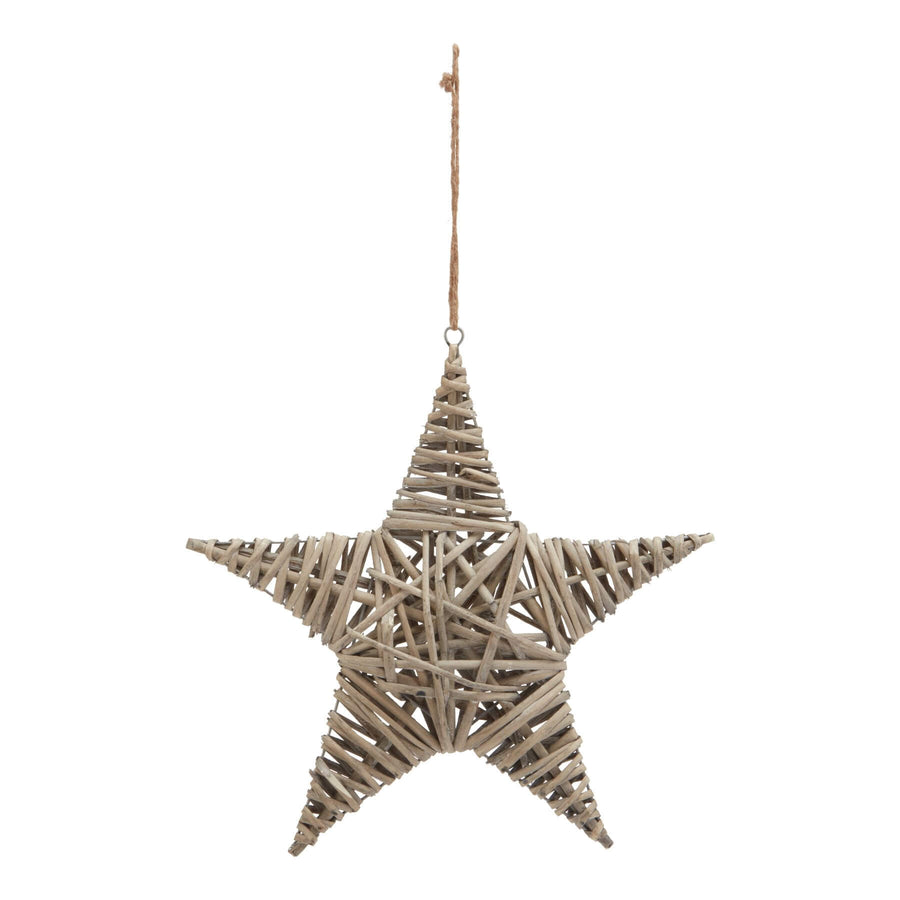 Handwoven wicker star ornament, natural brown, 42cm rustic holiday decor with intricate light-filtering weave by Hill Interiors at brixbailey.com