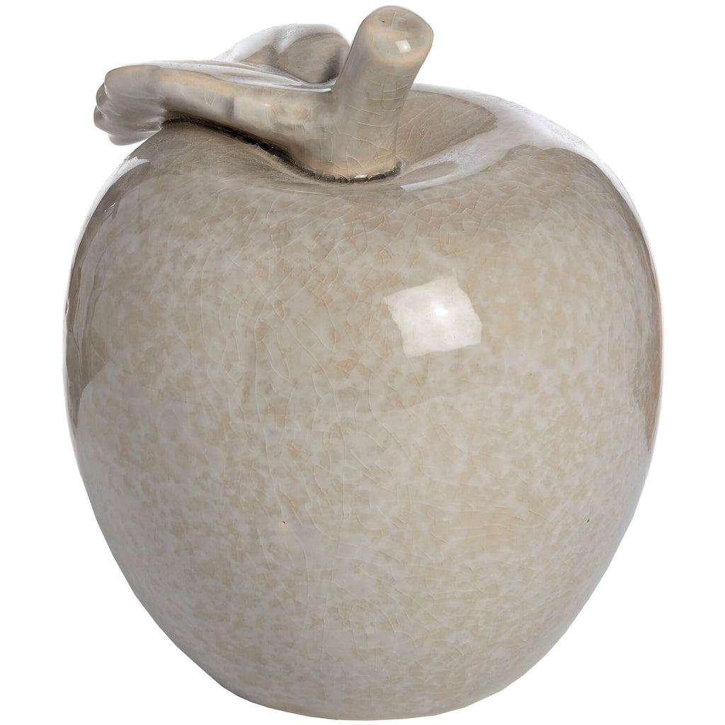 Handcrafted crackle-glazed ceramic apple ornament in antique grey, 14cm, with textured surface for elegant home decor. by Sostter at brixbailey.com