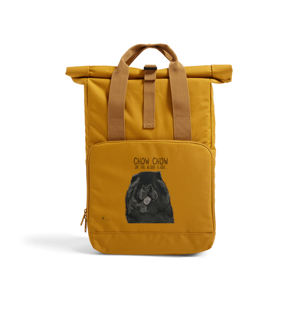 Black Chow Chow Chic: Aloof Floof Roll-Top Backpack