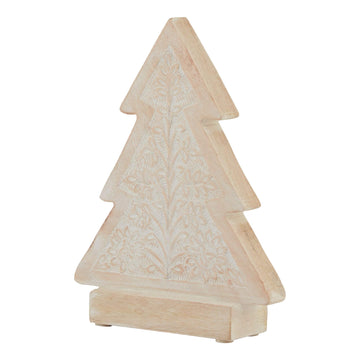 White-wash wooden decorative tree with hand-carved pattern, warm brown and white distressed finish, modern farmhouse decor by Sostter at brixbailey.com