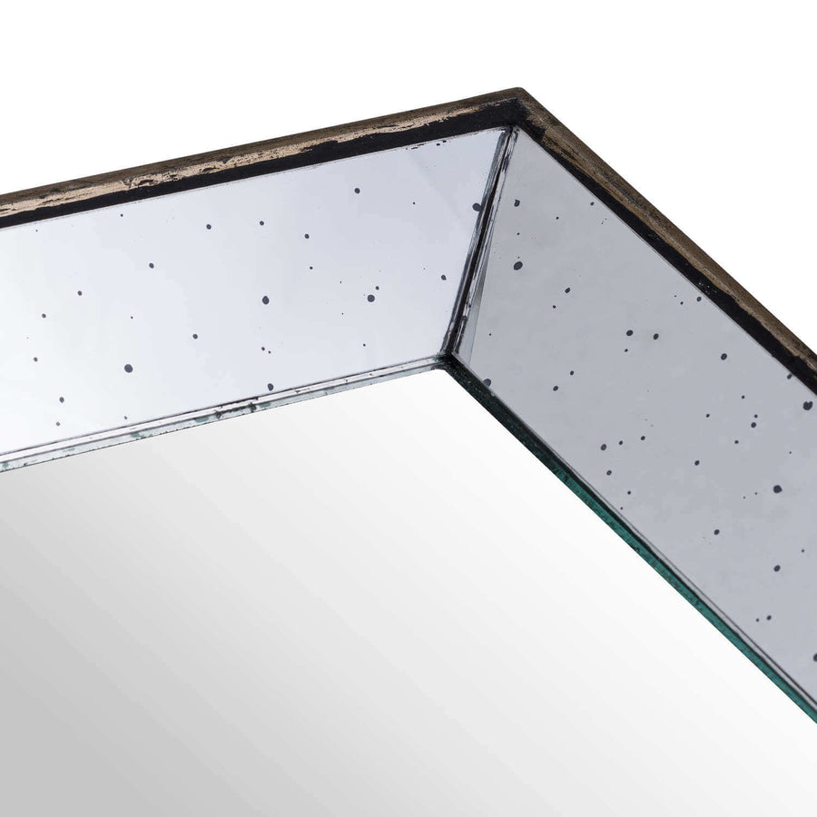 Distressed mirror and wood square tray, rustic brown finish, perfect for coffee tables or vanities. by Sostter at brixbailey.com