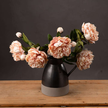 Lifelike artificial peach peonies with realistic petals and buds, perfect for home decor by Sostter at brixbailey.com