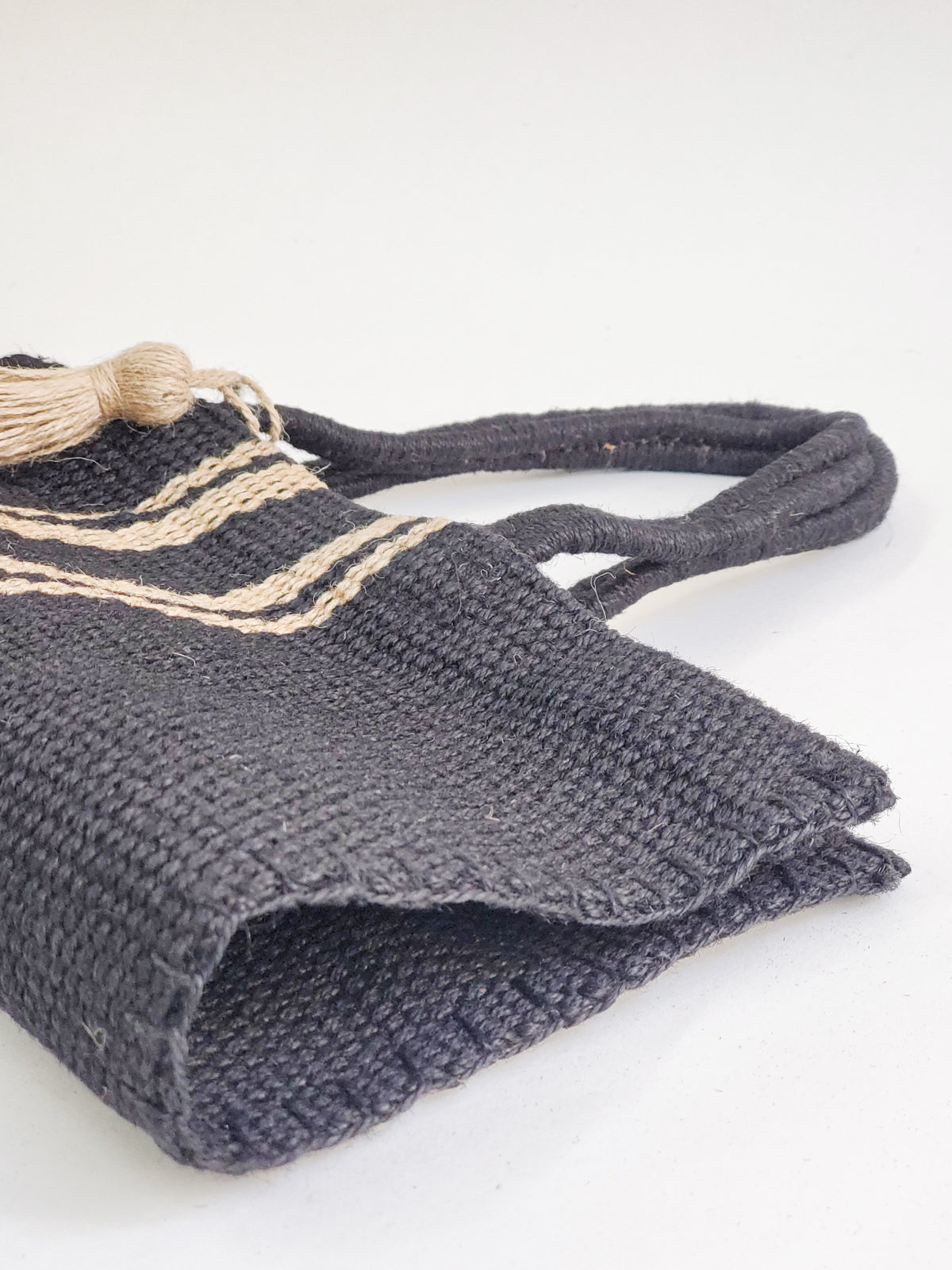 Black Jute Tote Bag Handwoven and Natural Dyed