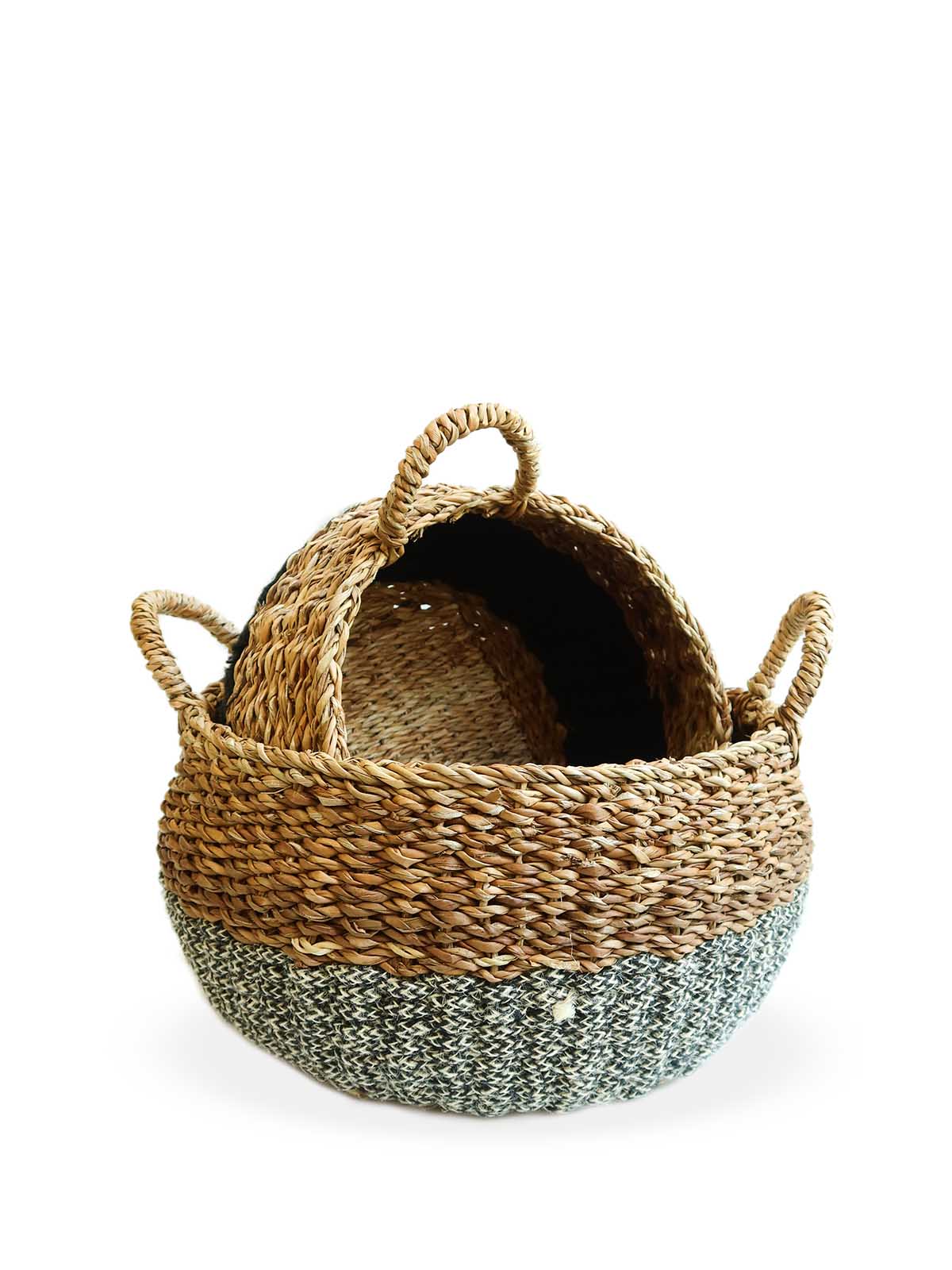 Black Floor Basket with Natural Jute and Seagrass
