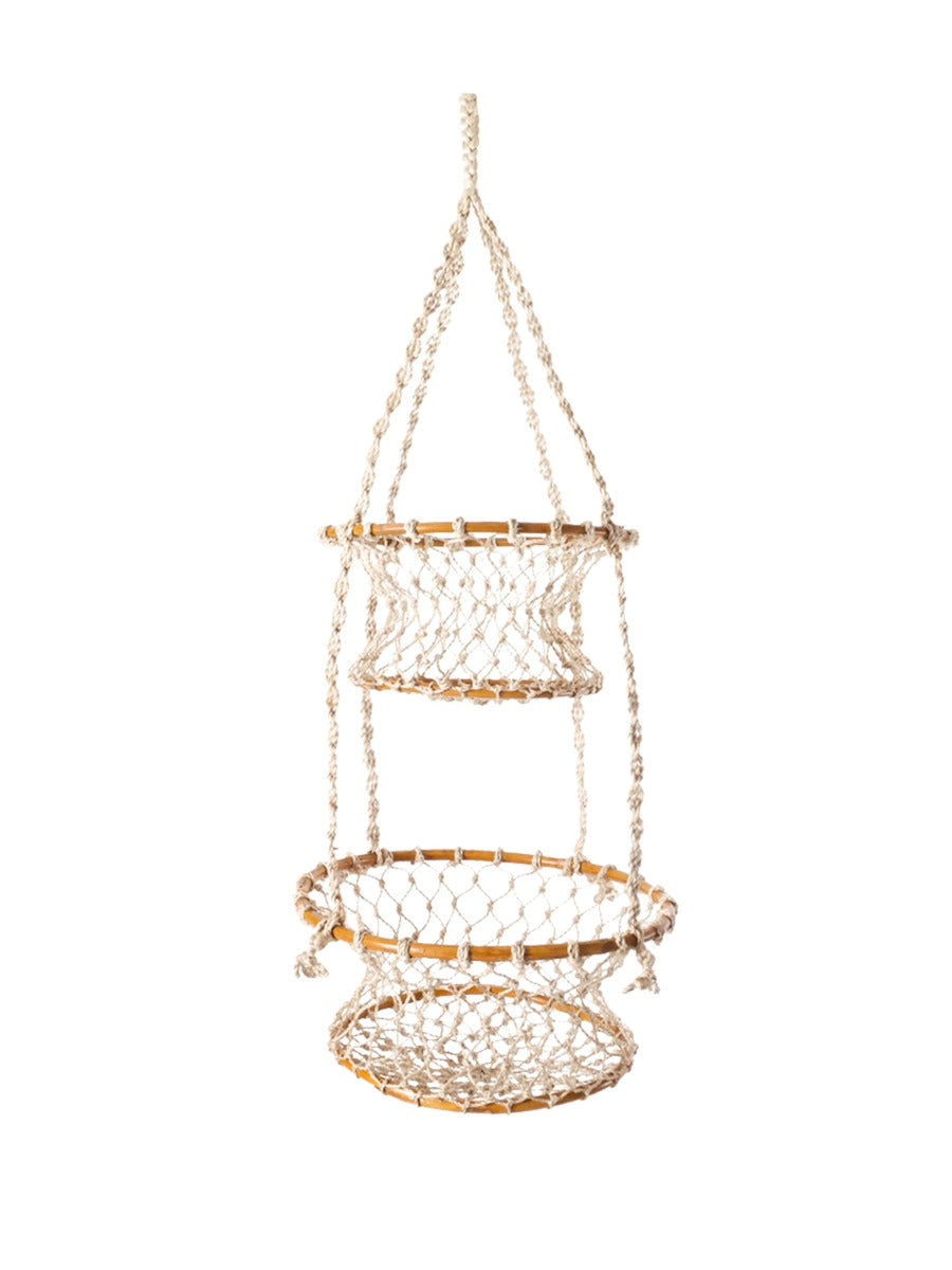 Double Hanging Basket in Natural Jute and Wood